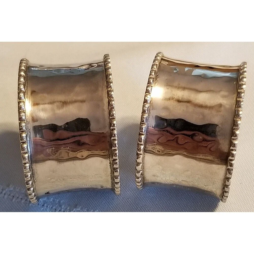 Silver‑Plated Beaded Napkin Rings Pair – Vintage India Tableware